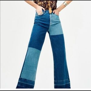 Free People Wide leg High Waist Patchwork Jeans